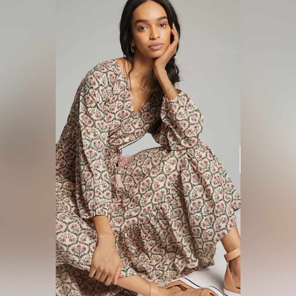 Roller Rabbit Hampton Olaya Angelica Floral Cotton Block Print Maxi Dress XS